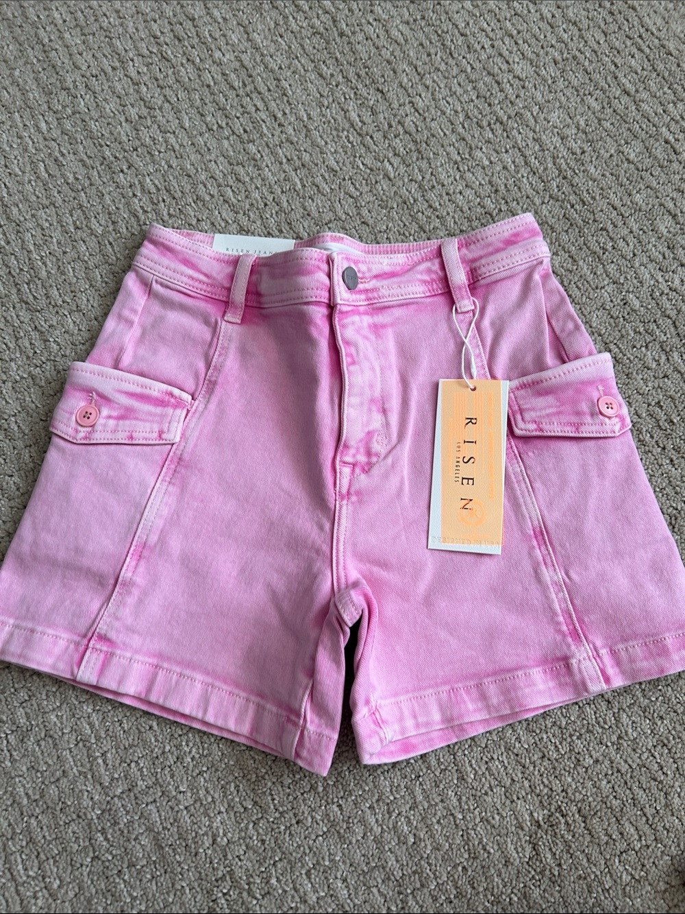 Risen Stretchy Pink Acid Wash Cargo Shorts NWT Medium